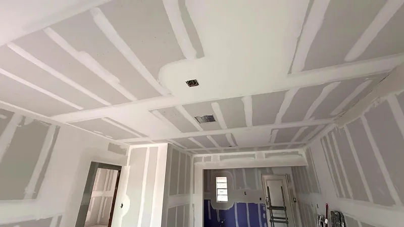 Drywall taping detail on a coffered ceiling, South Florida